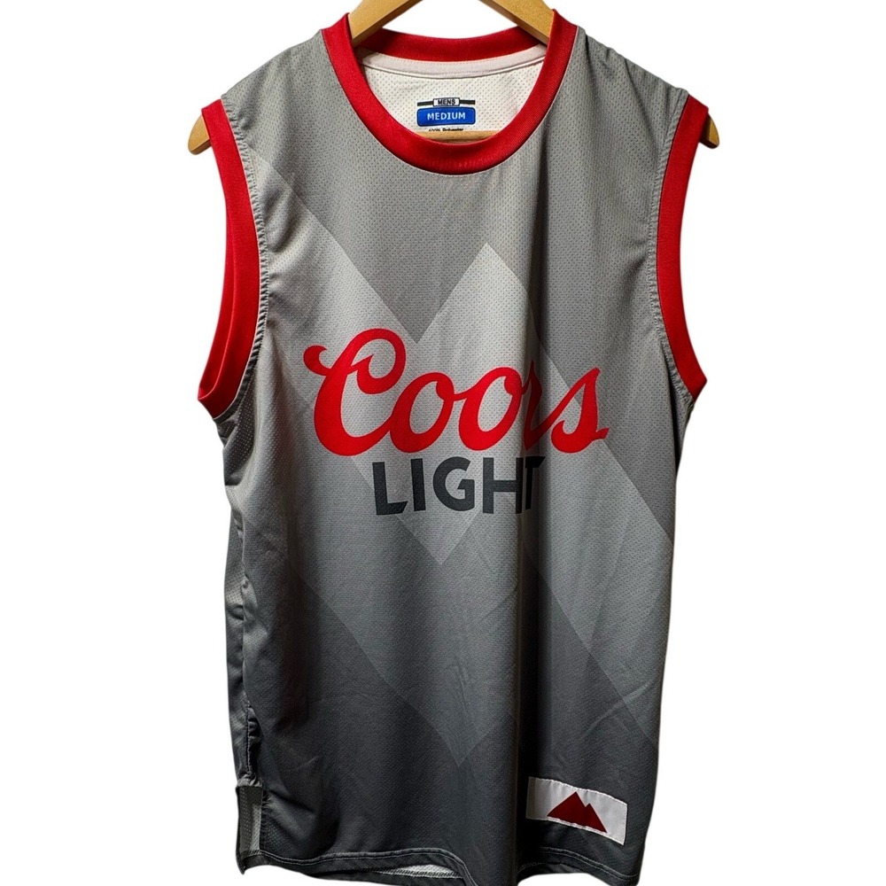Coors Light Jersey Mens Medium Grey Red Polyester Mesh Sleeveless Beer Promo 20